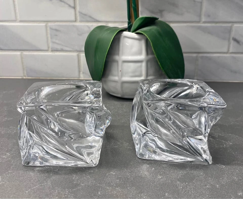 Pair of Twisted Crystal Glass Votive Candle Holders