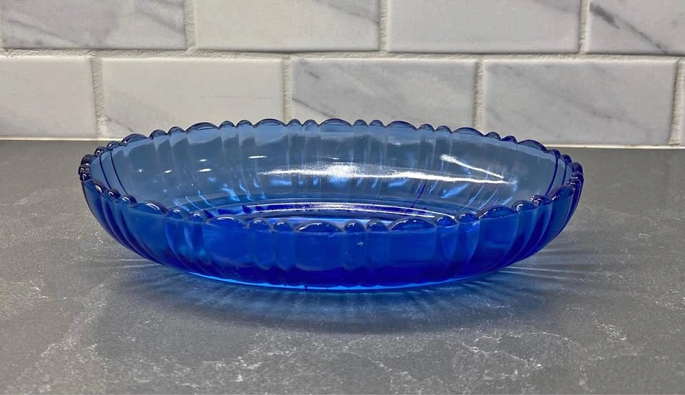 Vintage Cobalt Blue Scalloped Glass Dish