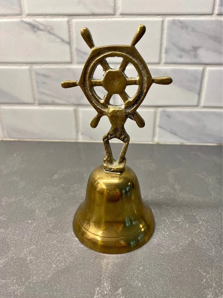 Vintage Brass Nautical Ship's Wheel Hand Bell