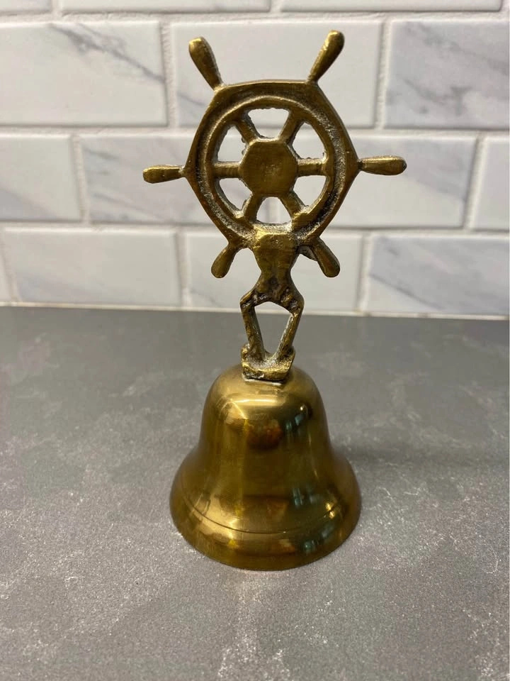 Vintage Brass Nautical Ship's Wheel Hand Bell - photo 2