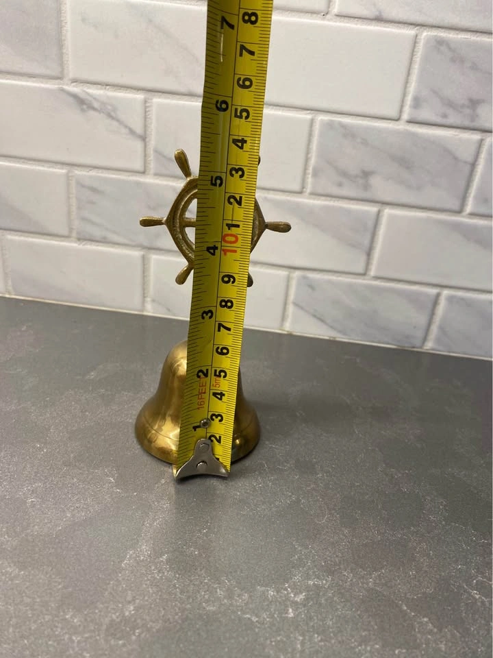 Vintage Brass Nautical Ship's Wheel Hand Bell - photo 3