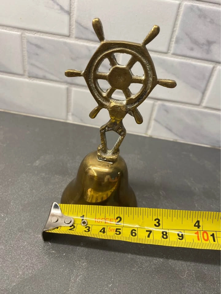 Vintage Brass Nautical Ship's Wheel Hand Bell - photo 4