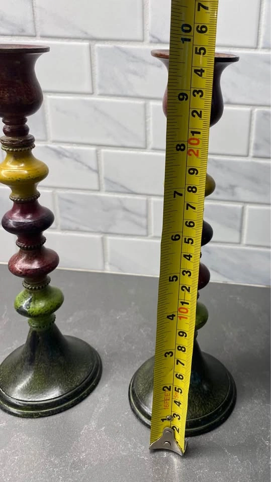 Vintage Pier 1 Pair of Colourful Multi-Toned Candlesticks - photo 2