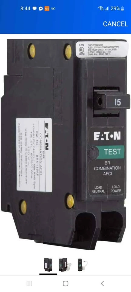Eaton BR Combination AFCI Circuit Breaker 15 Amp