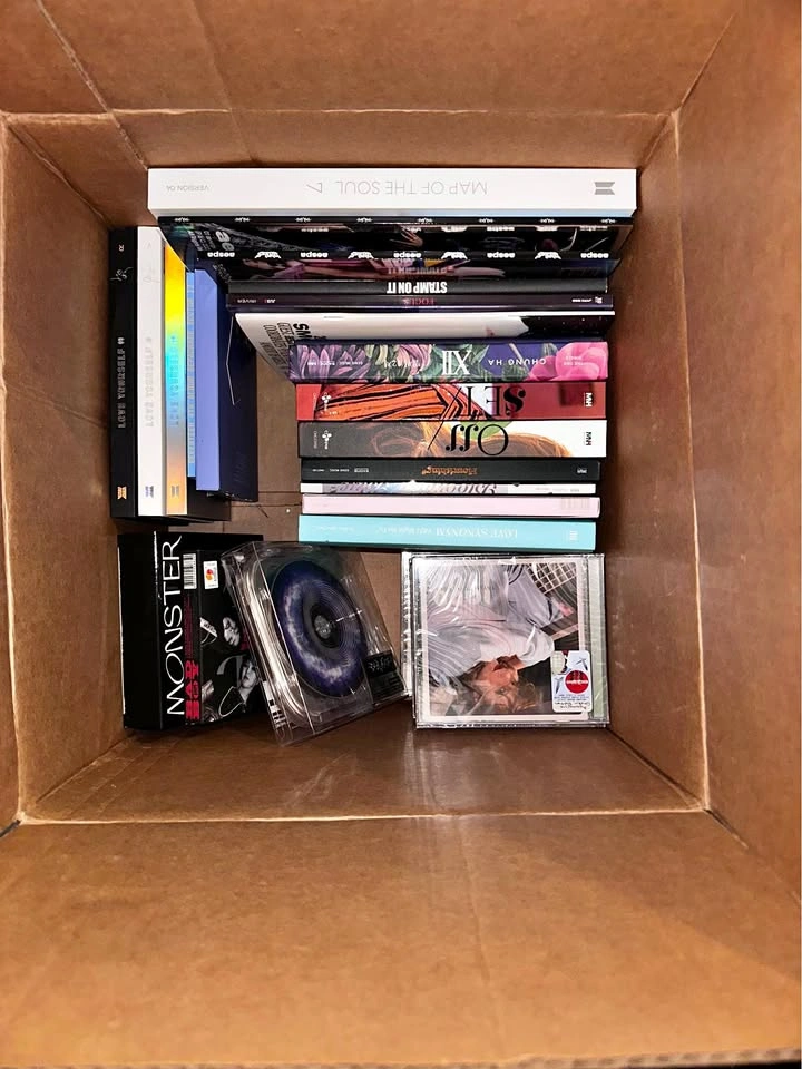 K-Pop albums, BTS figs, Seventeen puzzle, etc.