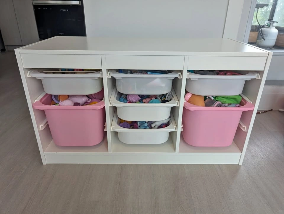 Toy Storage Organizer with Pink and White Bins