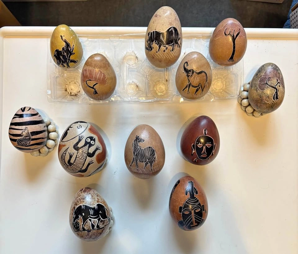 African themed painted egg shaped stones