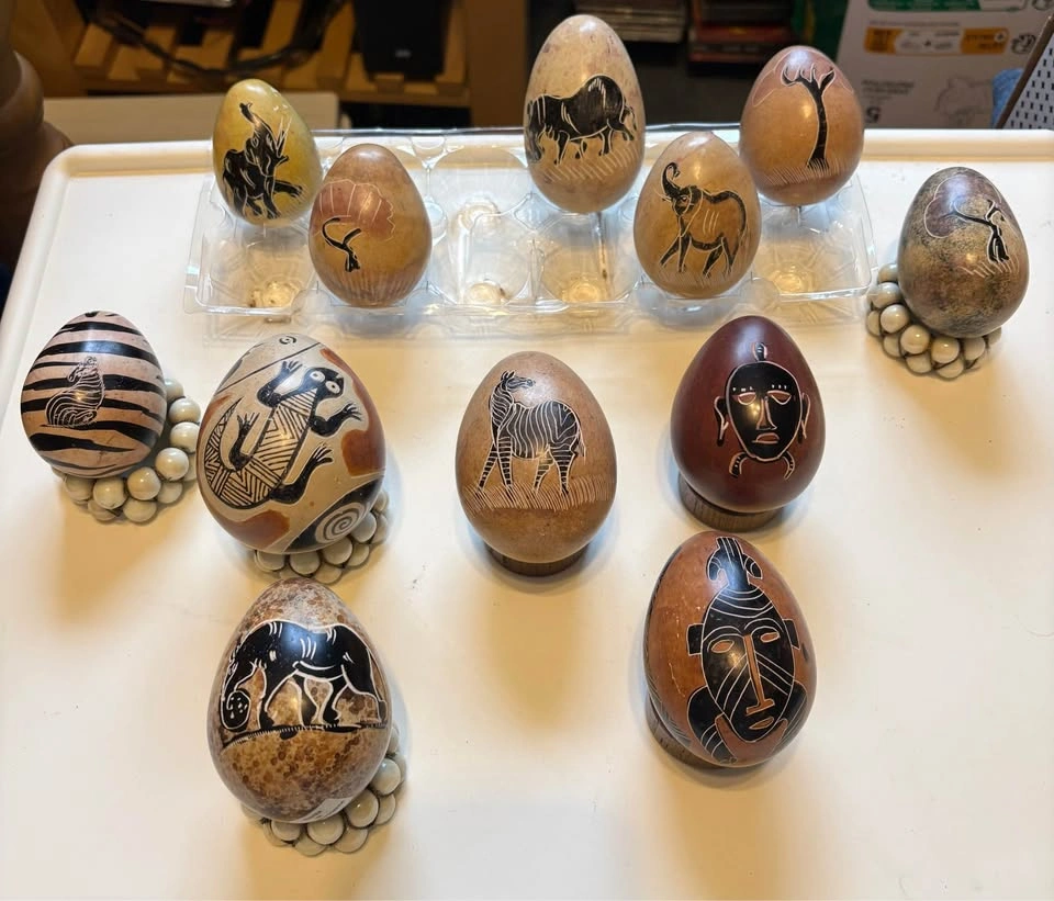 African themed painted egg shaped stones - photo 2