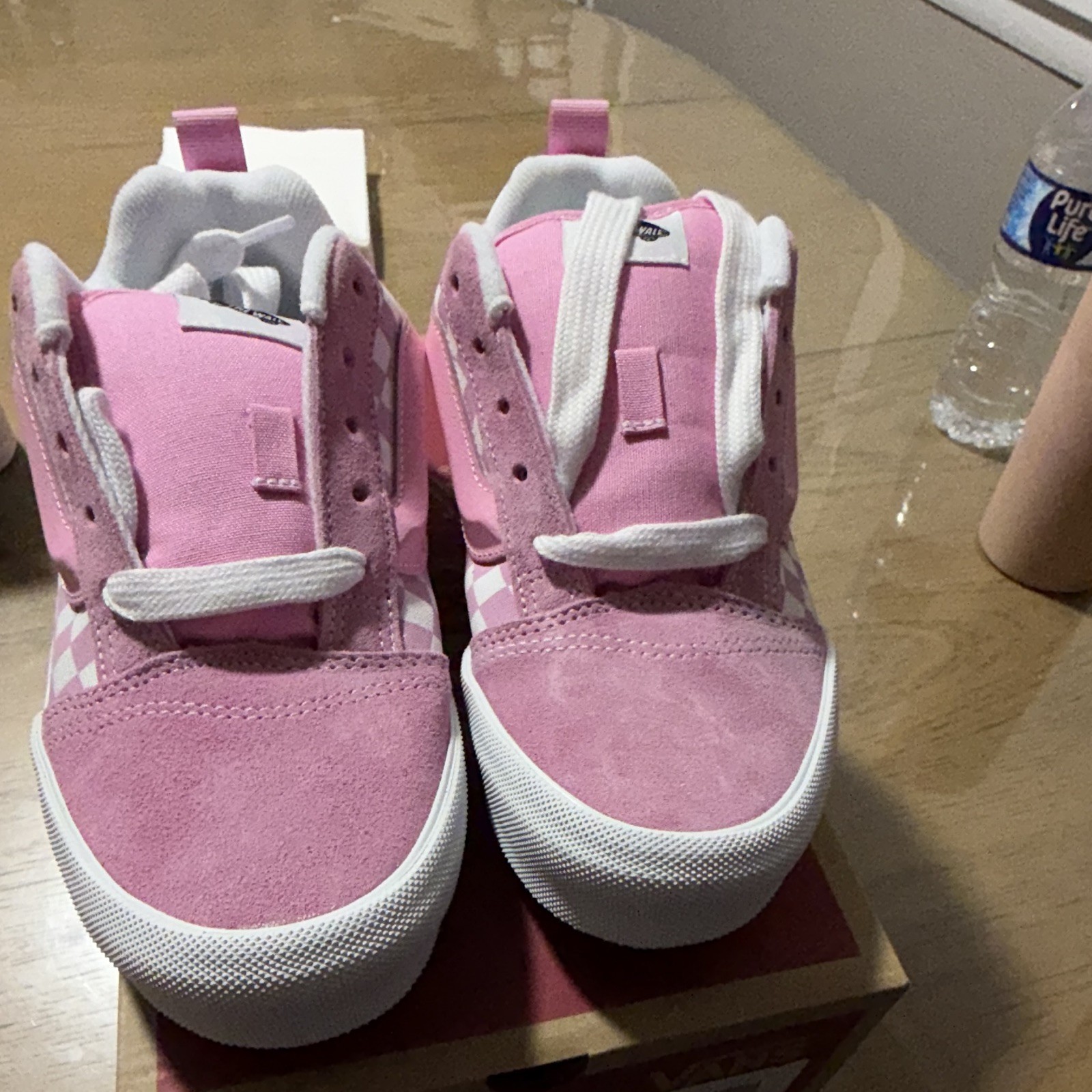 VANS Knu Skool Pink/White Check Suede Low Top Sneakers US 6