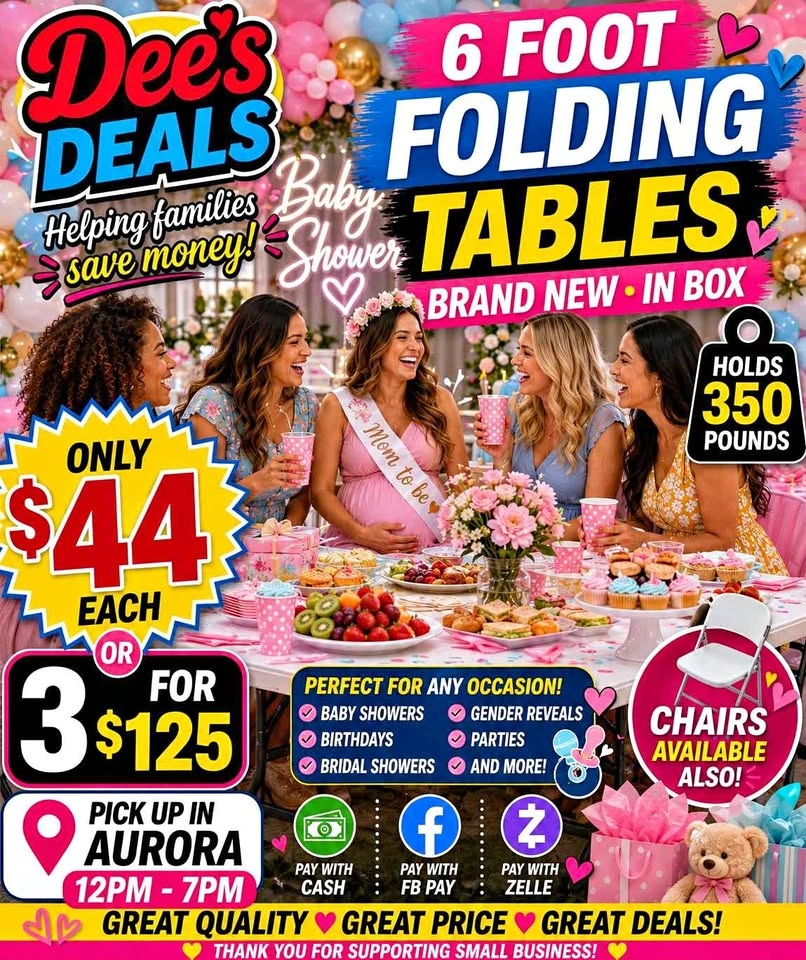 6 foot folding tables BRAND NEW IN BOX ONLY $44 or 3 for $125
