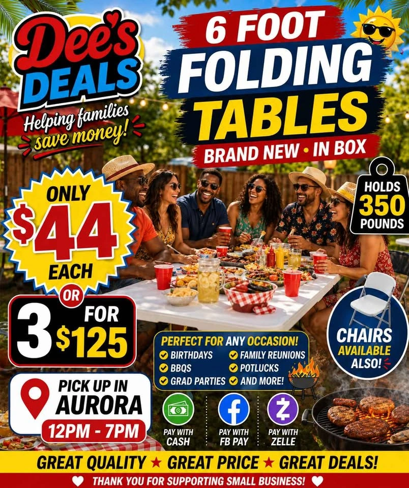 6 foot folding tables BRAND NEW IN BOX ONLY $44 or 3 for $125 - photo 2