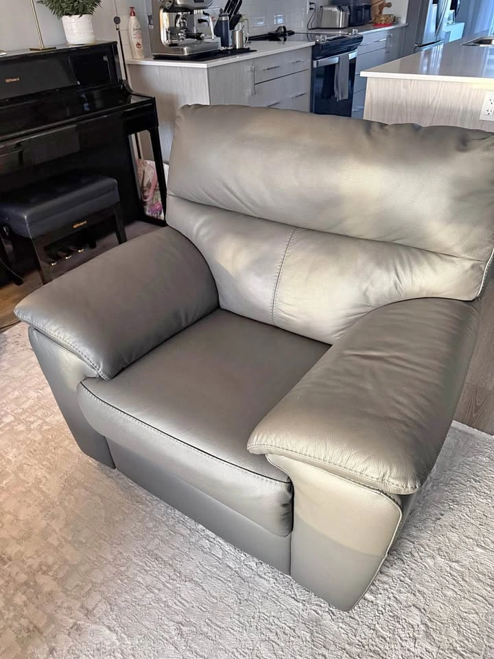 Grey/Dark Taupe Italian Leather Armchair