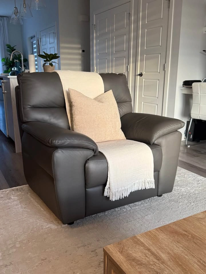 Grey/Dark Taupe Italian Leather Armchair - photo 2