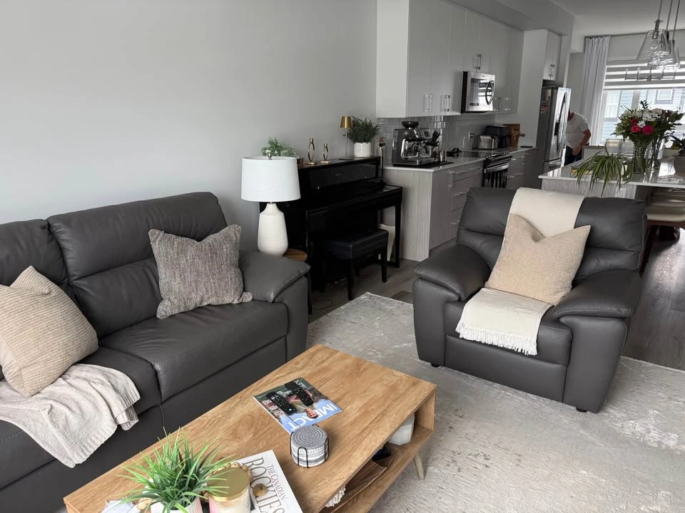 Grey/Dark Taupe Italian Leather Armchair - photo 4