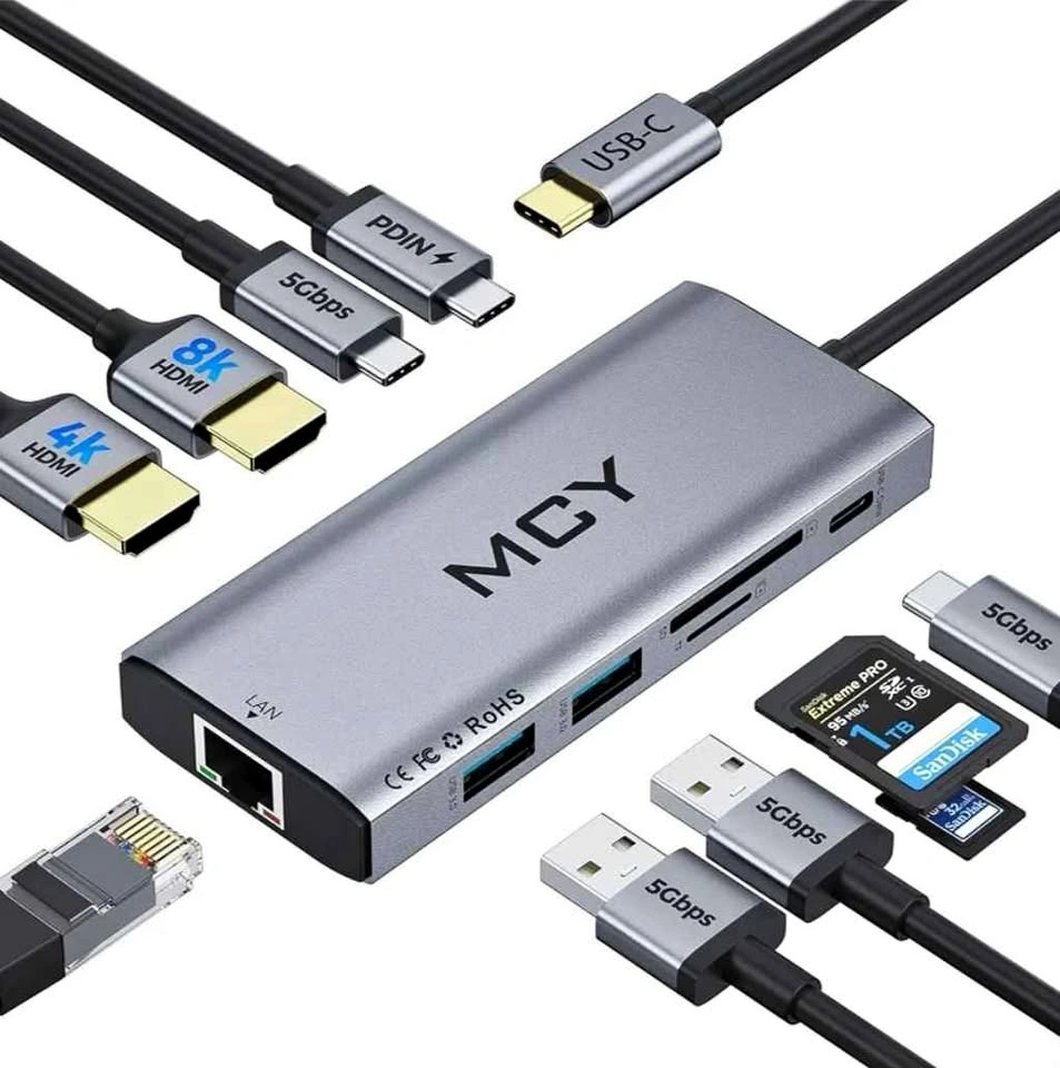 10 in 1 TypeC Hub (HDMI, USB-A, USB-C Ports)