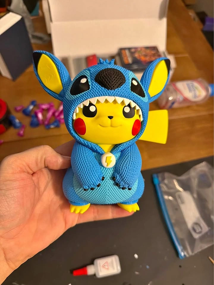 Figure Pikachu Pokemon wearing Stitch crochet figurine