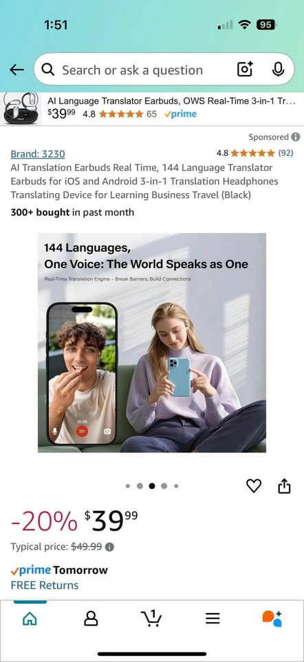 AI Translation Earbuds, 144 Language Translator for iOS/Android - photo 3