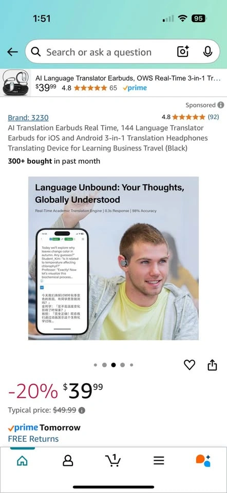 AI Translation Earbuds, 144 Language Translator for iOS/Android - photo 4