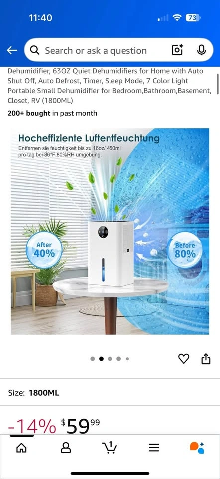 Dehumidifier, 63OZ Quiet Dehumidifiers for Home - photo 3