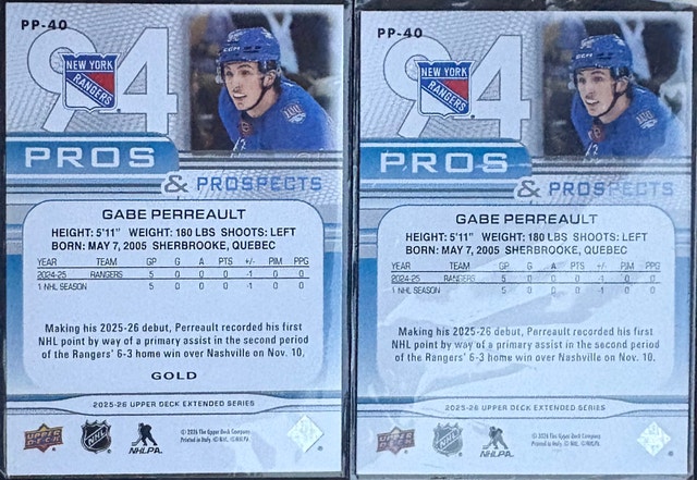 2 Cards - GABE PERREAULT-Pros and Prospects Base & GOLD 208/250 - photo 3