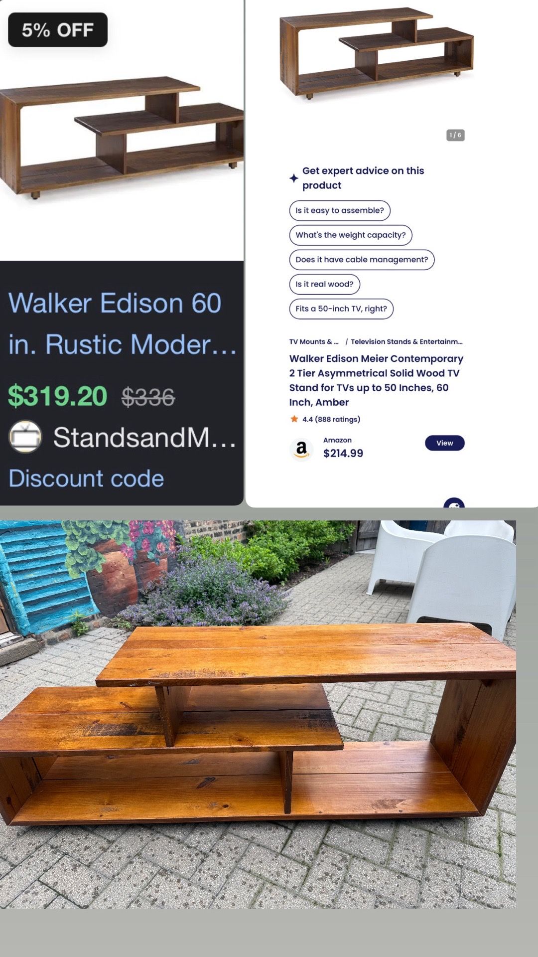 Walker Edison 60 in. Rustic Solid Wood TV Stand (Amber) - photo 4