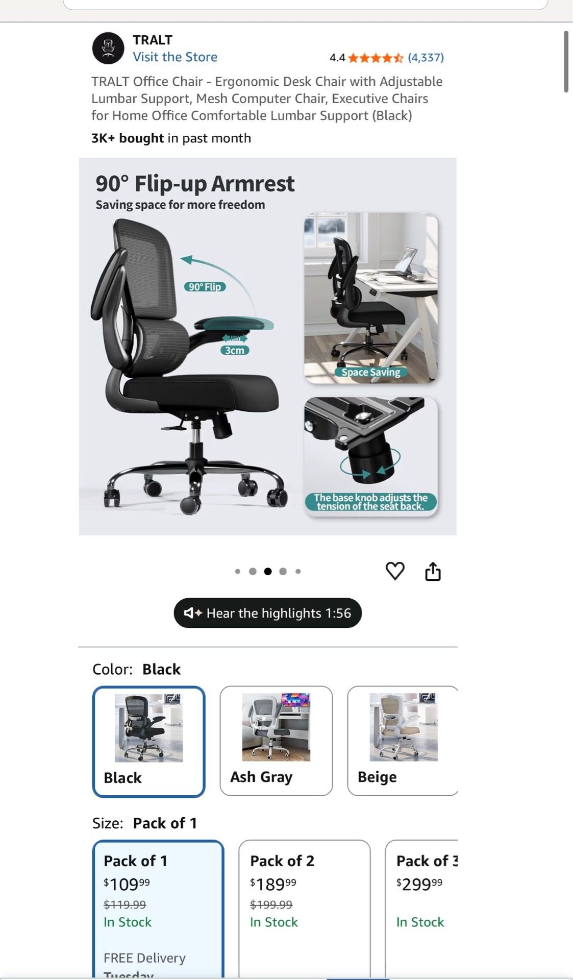 Ergonomic Mesh Office Chair with Adjustable Lumbar Support - photo 2