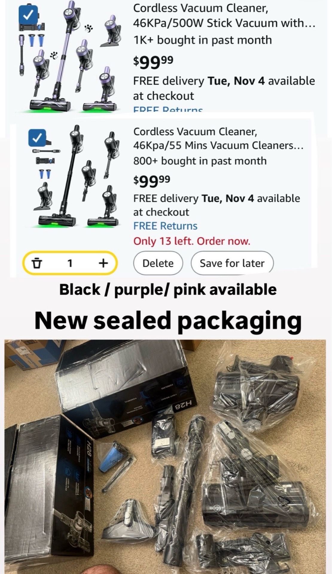 Cordless Vacuum Cleaner 46KPa/500W Stick Vacuum