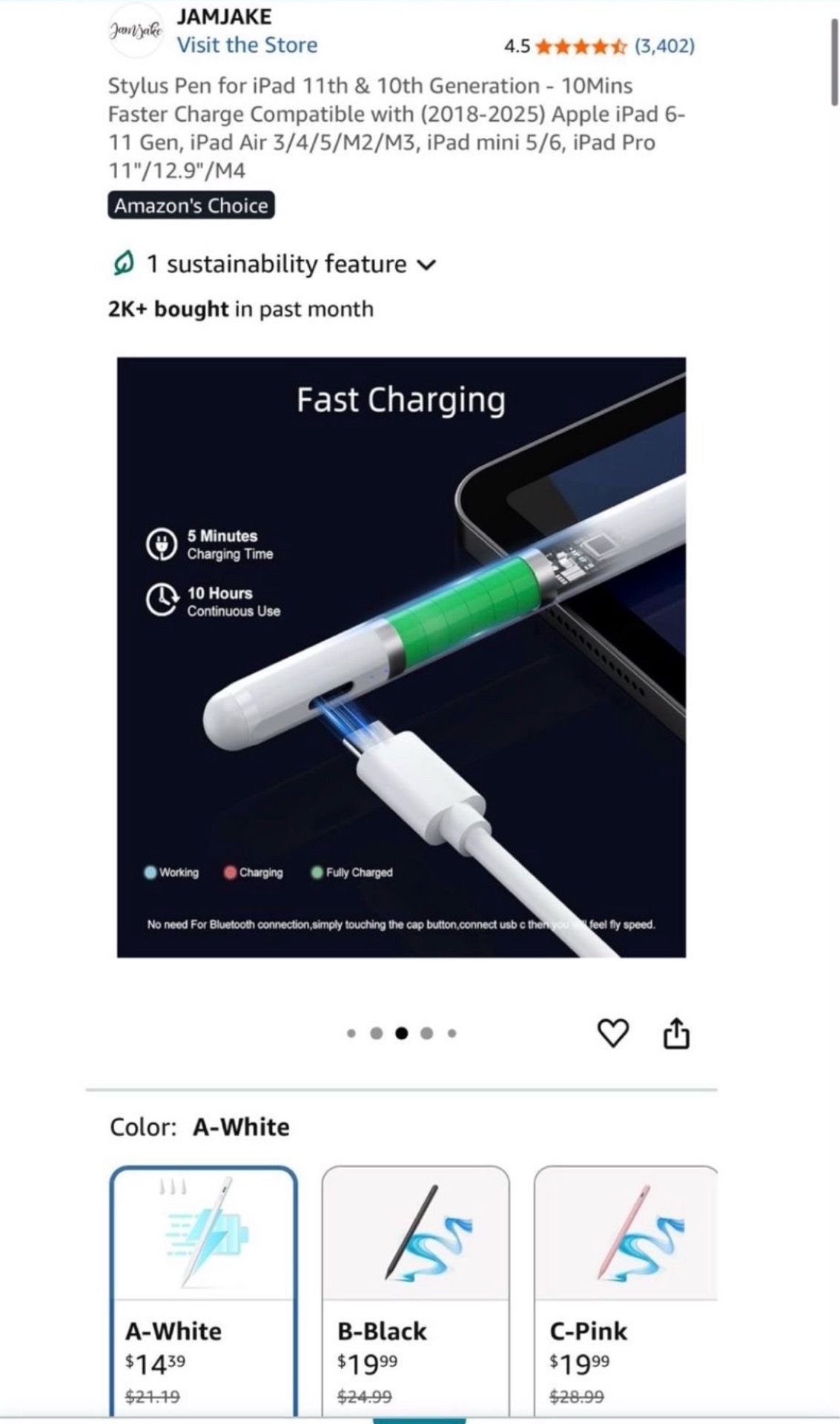 Stylus Pen for iPad 6th-11th Gen - Fast Charge Active Pencil - photo 4