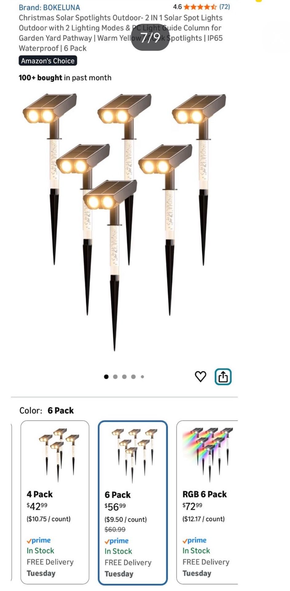 6 Pack Christmas Solar Spotlights Outdoor - Warm Yellow - photo 2