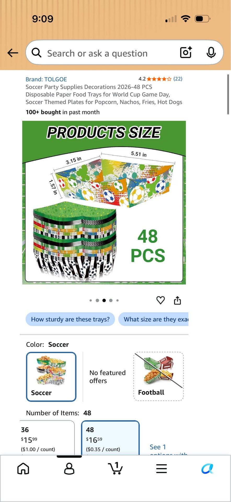 48 PCS Soccer Themed Disposable Paper Food Trays - photo 4