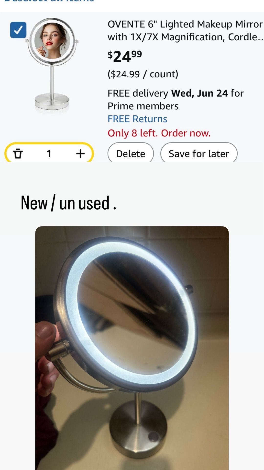 Lighted Makeup Mirror 1X/7X Magnification Cordless Vanity - photo 2