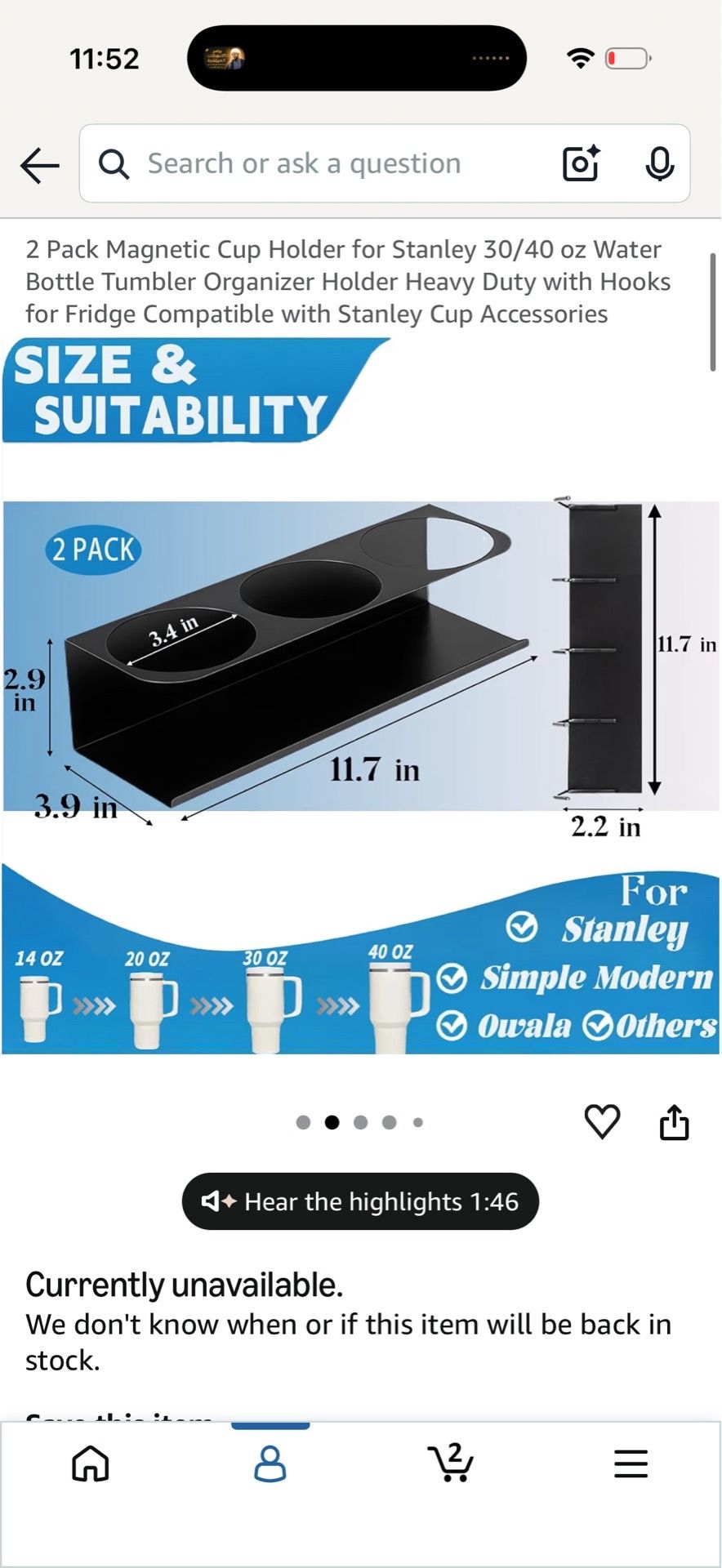 2 Pack Magnetic Cup Holder for Stanley 30/40 oz Tumbler - photo 3