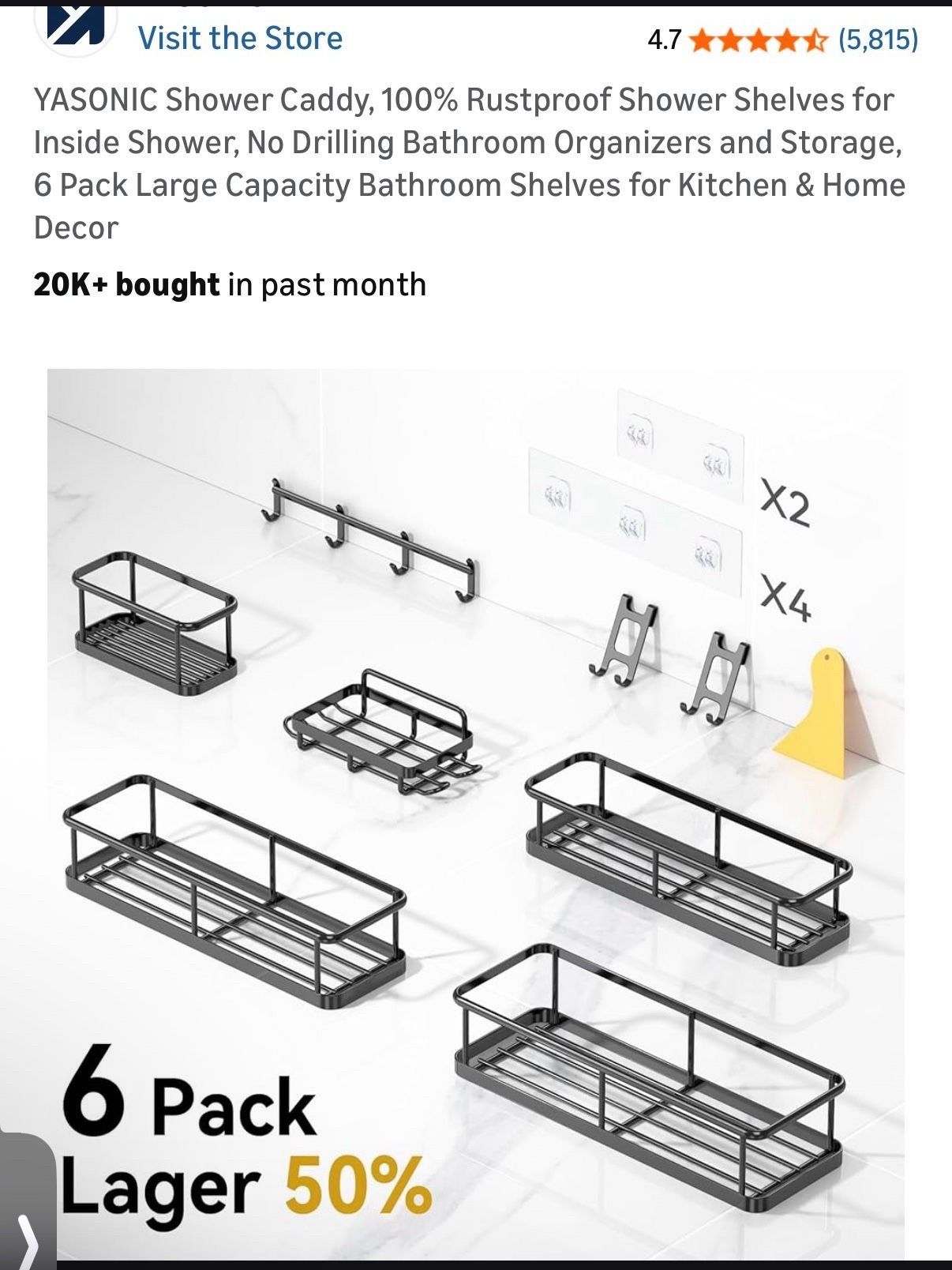 6pcs Stainless Steel Shower Caddy Organizer, No Drill - photo 2