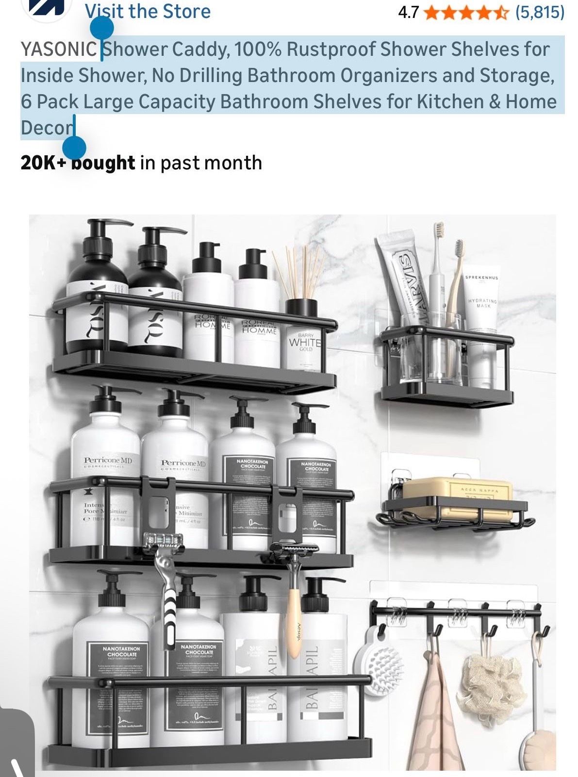 6pcs Stainless Steel Shower Caddy Organizer, No Drill - photo 4