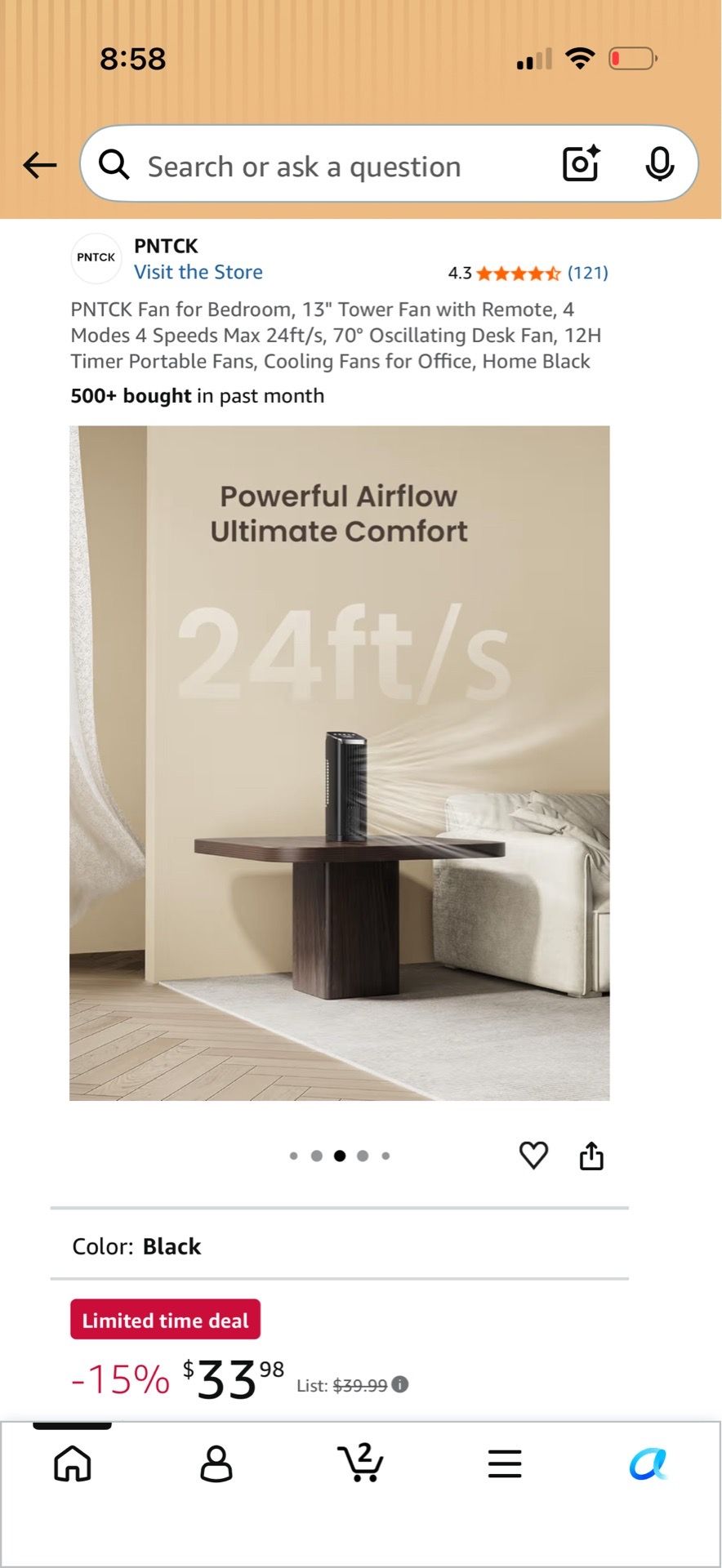 13" Tower Fan with Remote, 4 Modes, 4 Speeds, Oscillating - photo 5