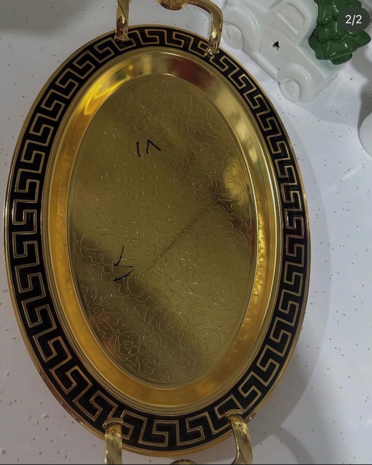 Serving Tray with Golden Handles and Handcrafted Copper Pot - photo 3
