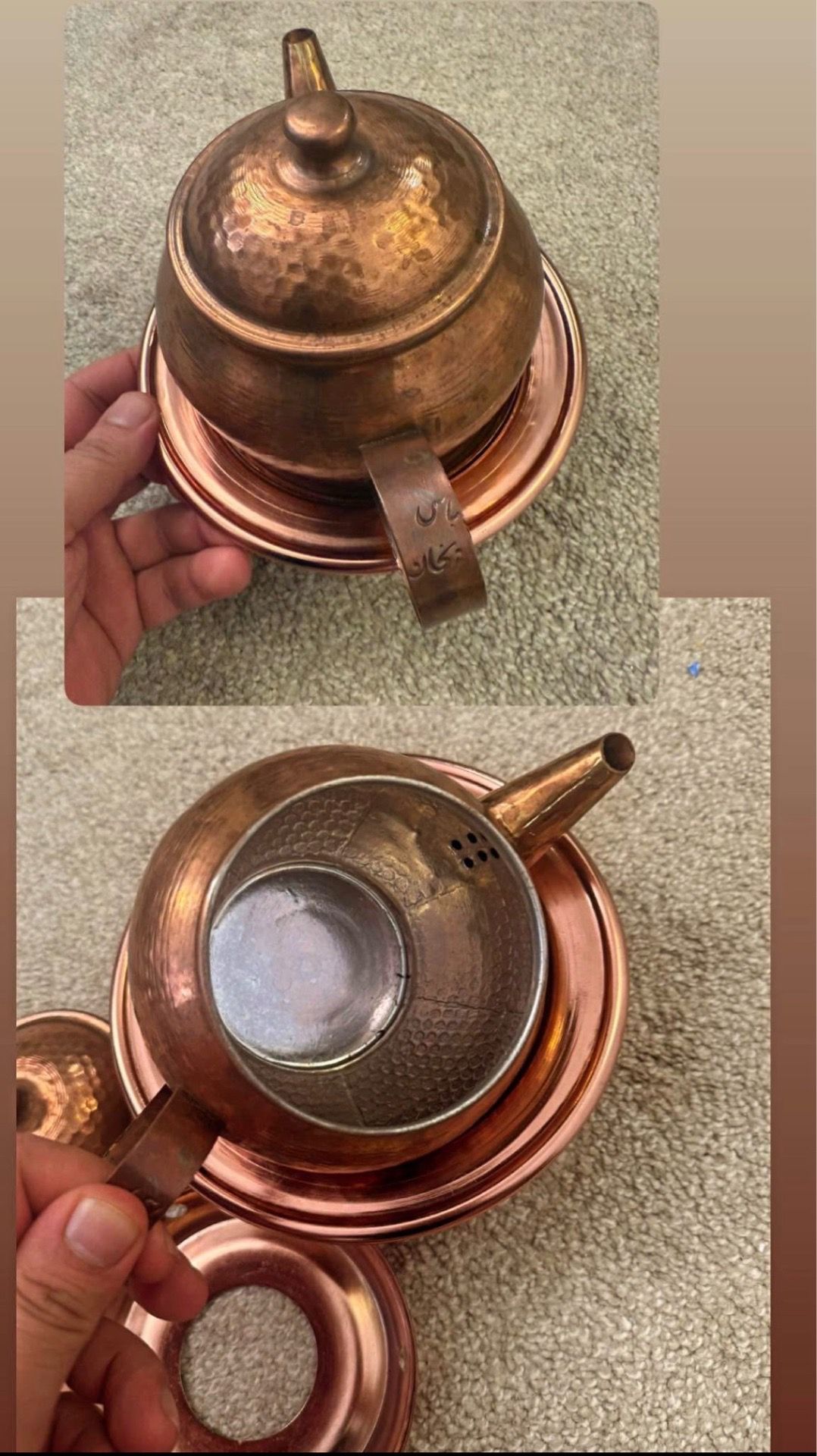 Serving Tray with Golden Handles and Handcrafted Copper Pot - photo 4