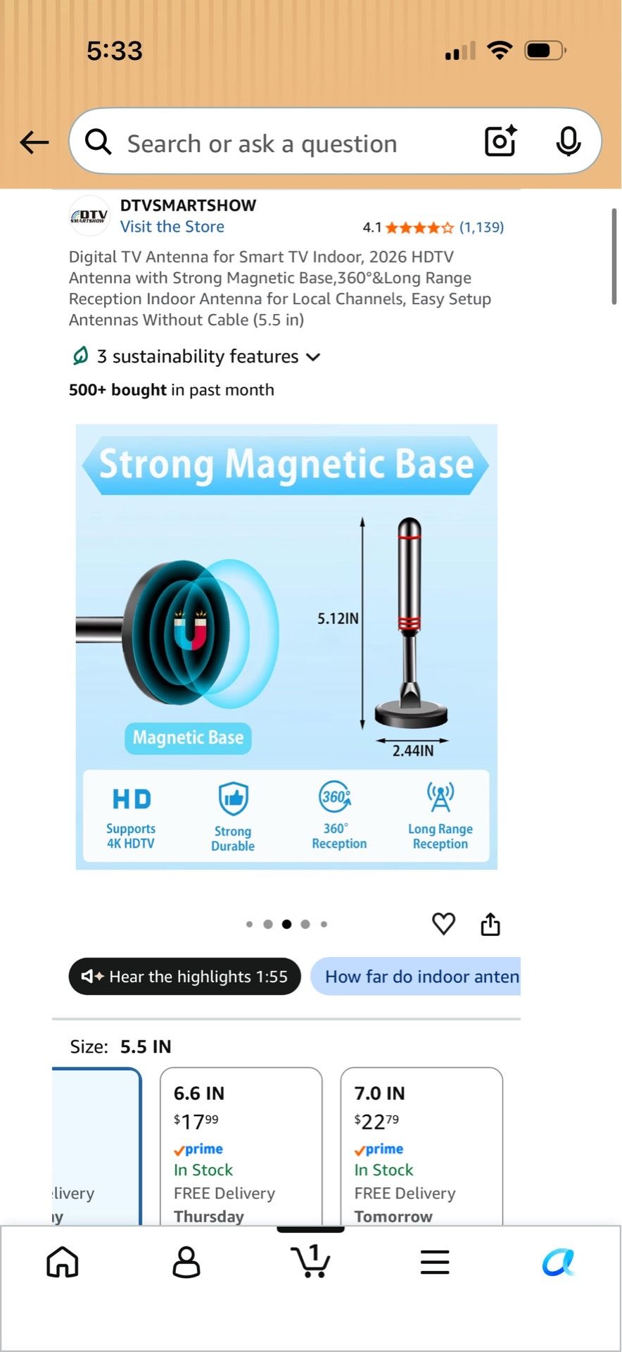 Digital TV Antenna for Smart TV Indoor with Magnetic Base - photo 4
