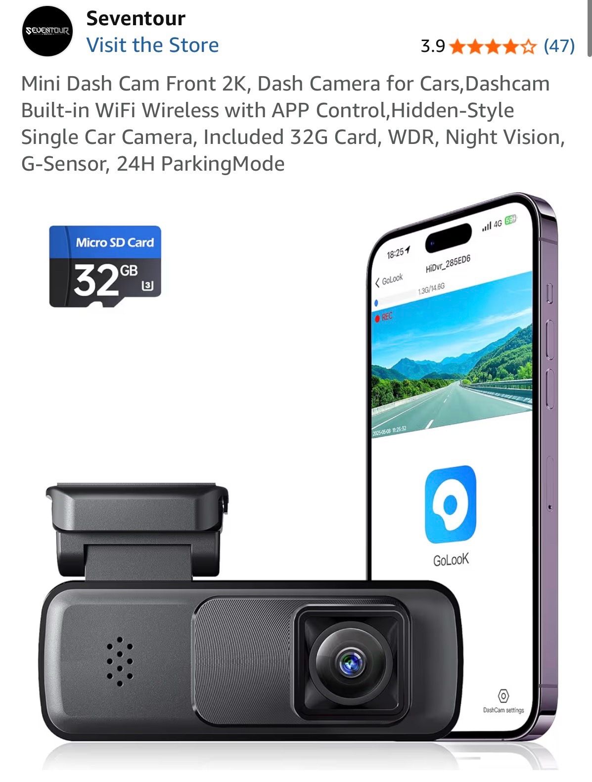 Mini Dash Cam FRONT 2K with WiFi and 32GB Card - photo 2