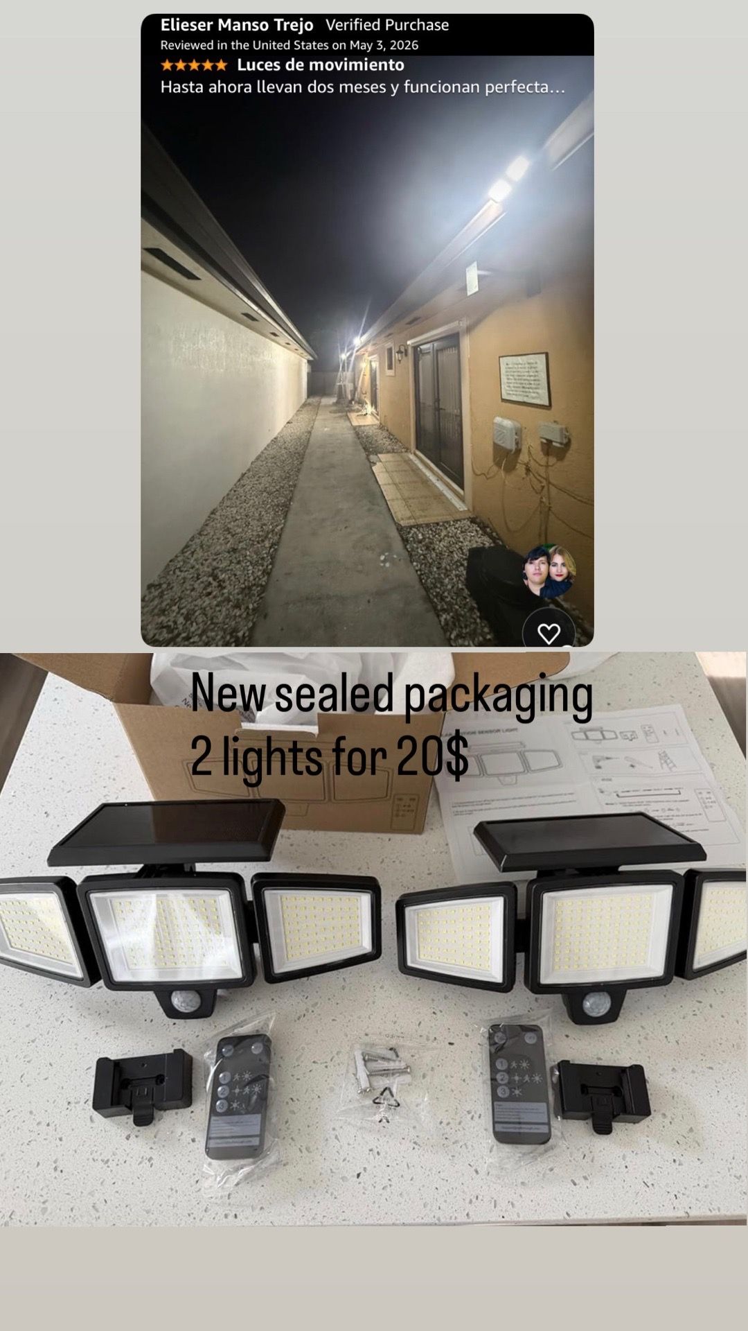 2 Solar Outdoor Lights 3500 LM 280 LED Security Lights