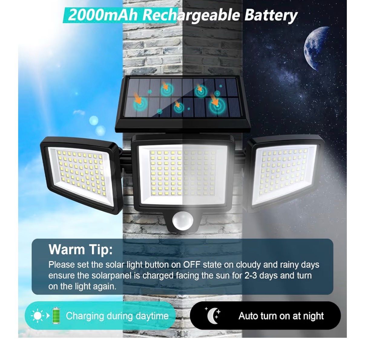 2 Solar Outdoor Lights 3500 LM 280 LED Security Lights - photo 3