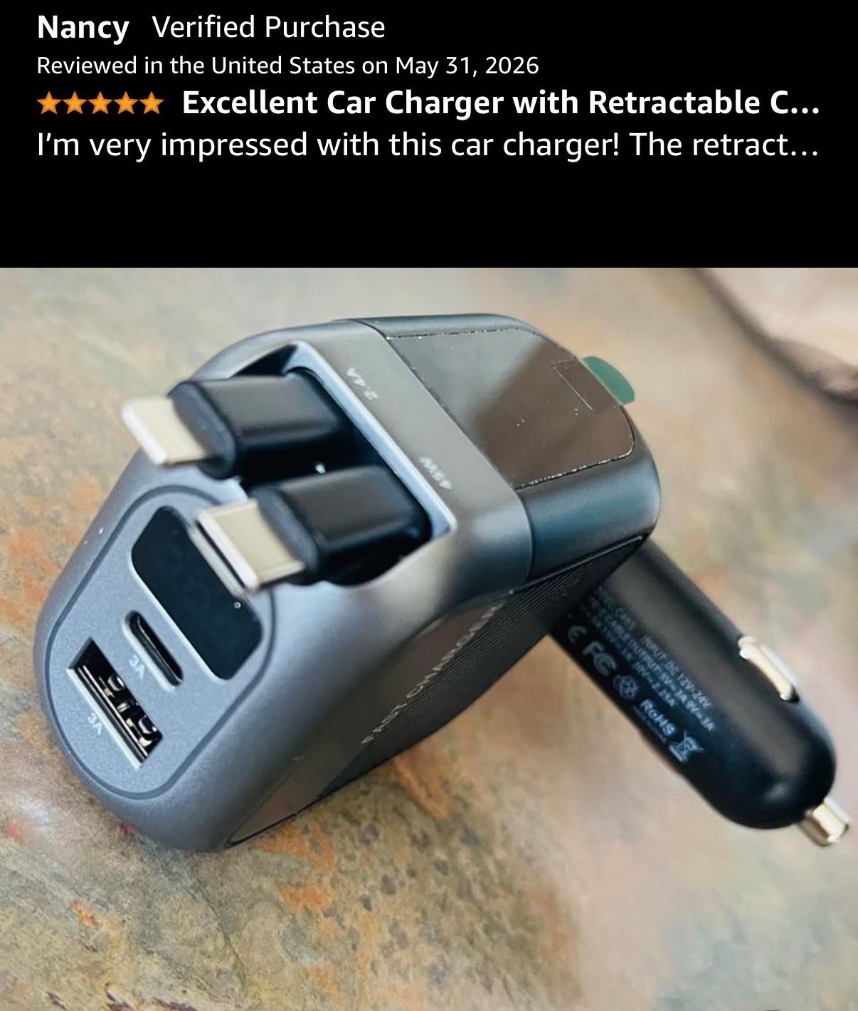 87W Retractable 4-in-1 Fast USB C Car Charger Adapter - photo 2