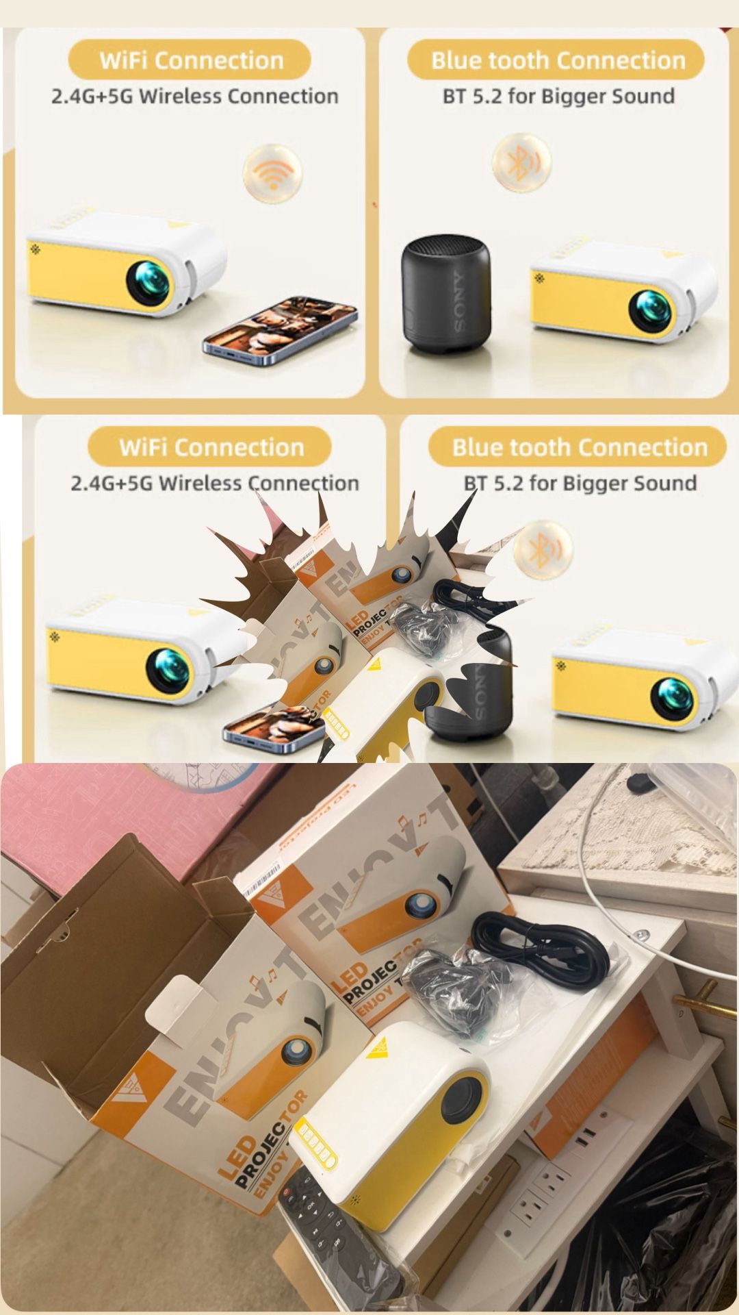 1080P WiFi & Bluetooth Projector with Built-in Speaker