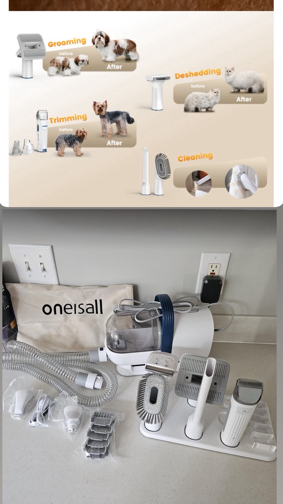 Pet Grooming Vacuum with 7 Tools, Clipper, and Nail Grinder