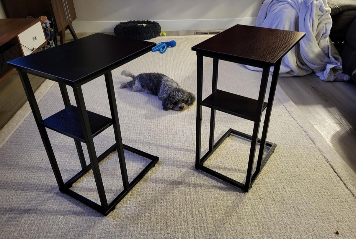 C-Shaped Side Table with Storage Shelf - Black - photo 2