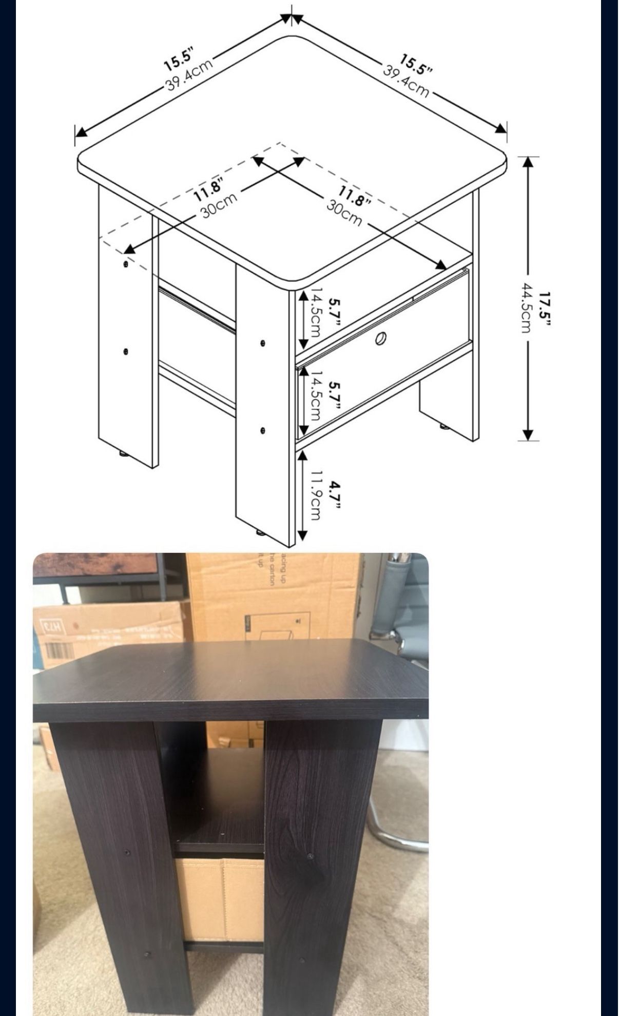 Side Table, End Table, Night Stand with Storage, Espresso - photo 3