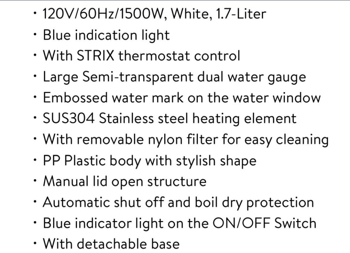 1.7-Liter Plastic Electric Kettle, White New - photo 5