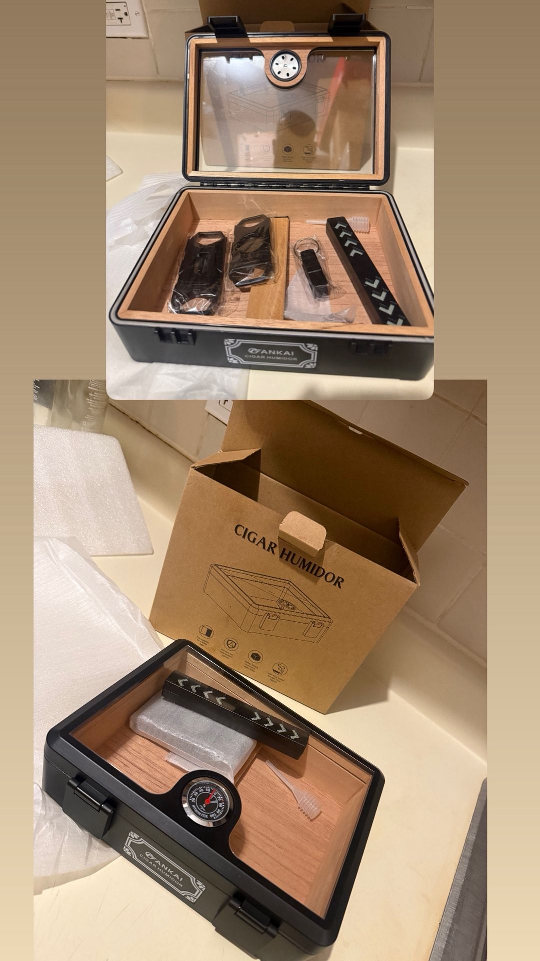 Humidor and Wooden Ashtray Set
