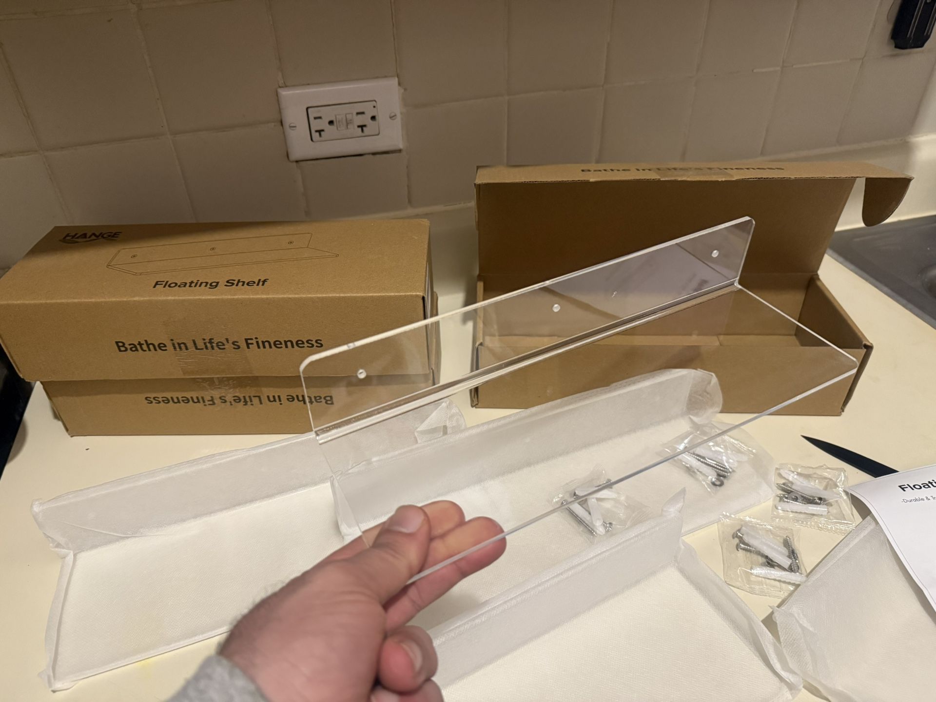 4-Pack Clear Acrylic Floating Shelves, 12" Invisible Wall - photo 4