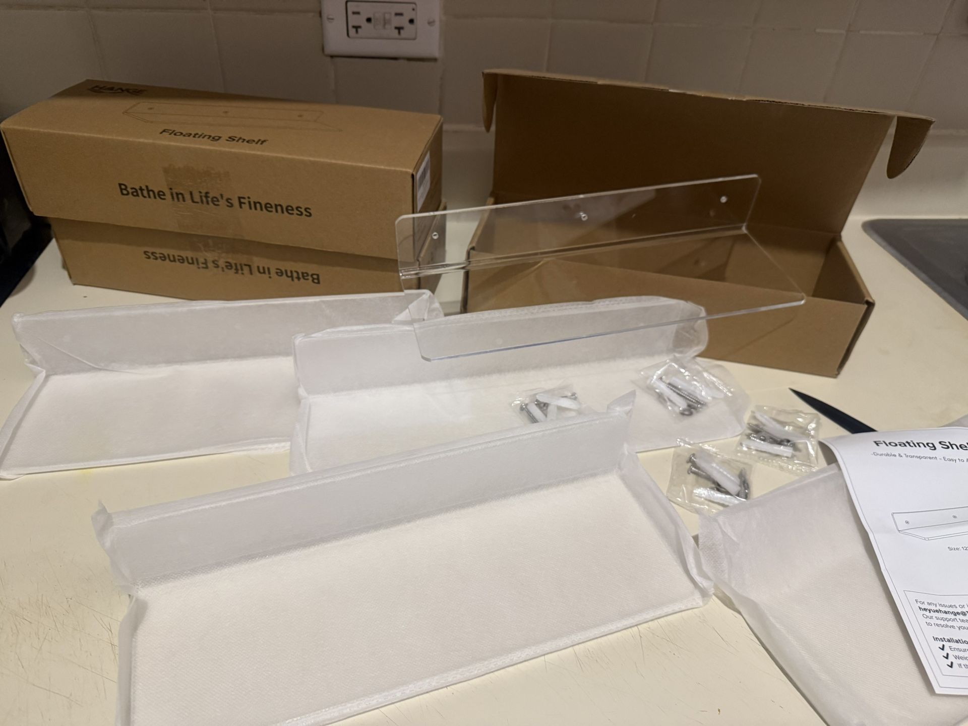 4-Pack Clear Acrylic Floating Shelves, 12" Invisible Wall - photo 5